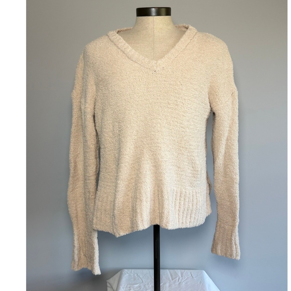 Marled Reunited Clothing Cream Popcorn Knit V-Neck Sweater XL Cozy Pullover